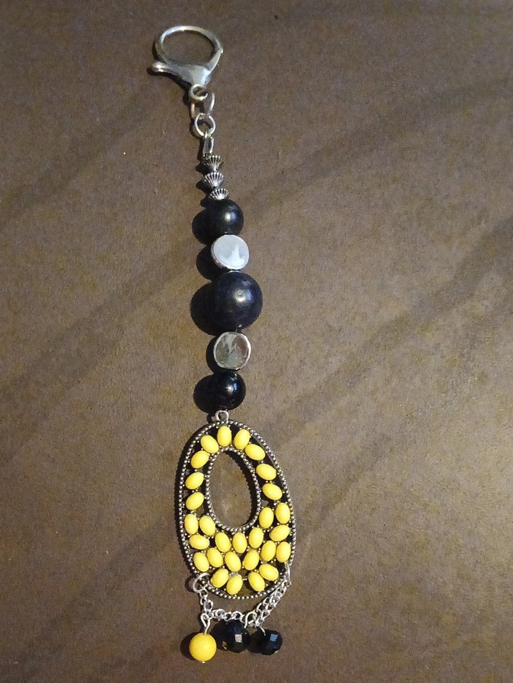 Yellow and Black Beaded Pendant Charm - Women Jewelry Purse Charm